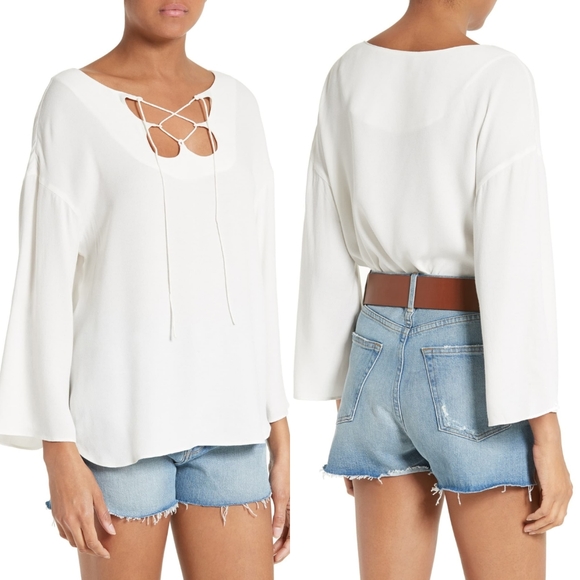 Frame Denim Tops - Frame Mirrored Lace Up Crepe Blouse